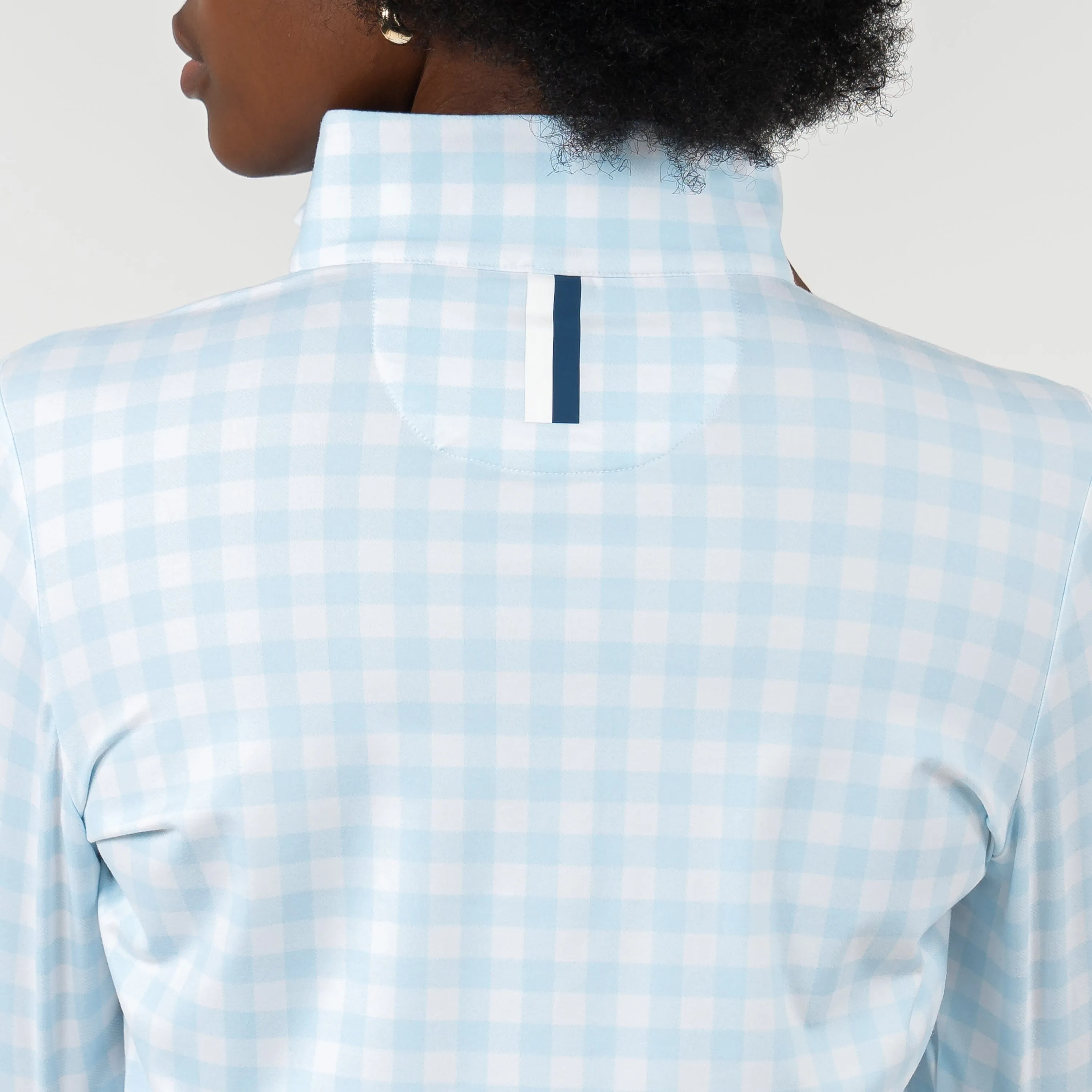 Martina Gingham Performance Q-Zip | The Martina Gingham - Pale Blue/White