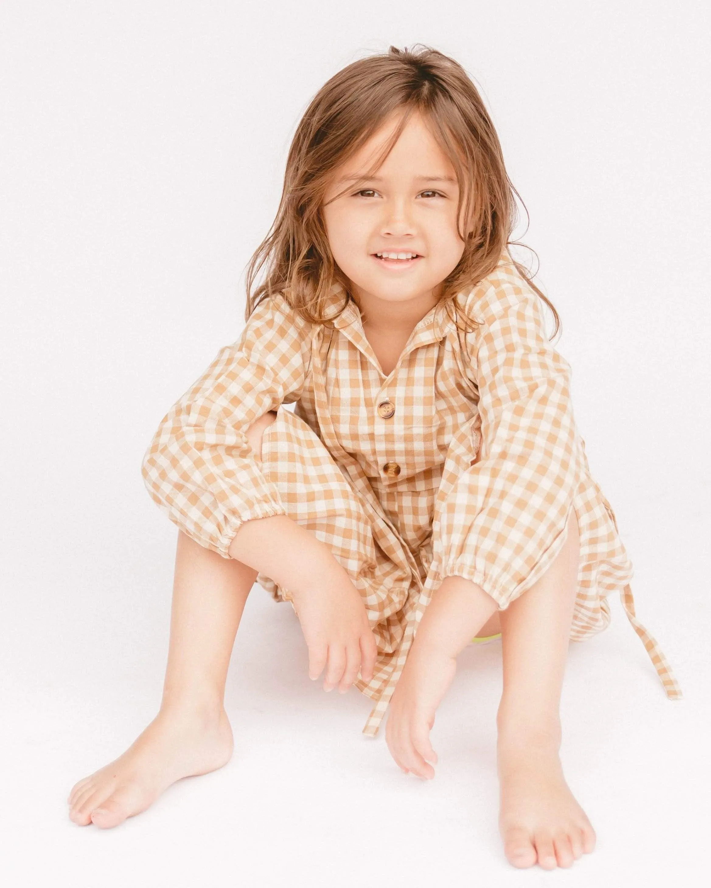 Mini Avalon Smock Dress | Caramel Gingham