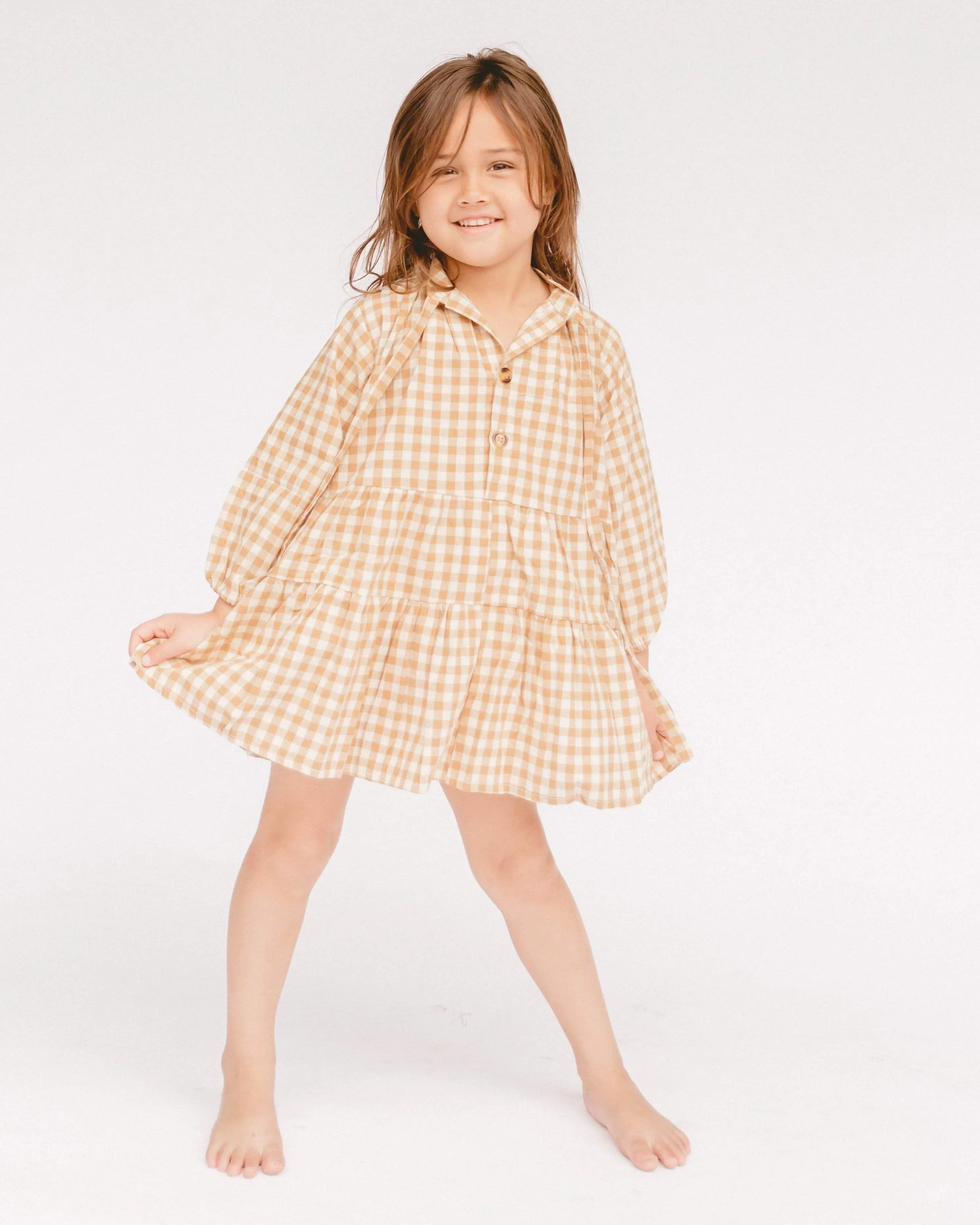 Mini Avalon Smock Dress | Caramel Gingham