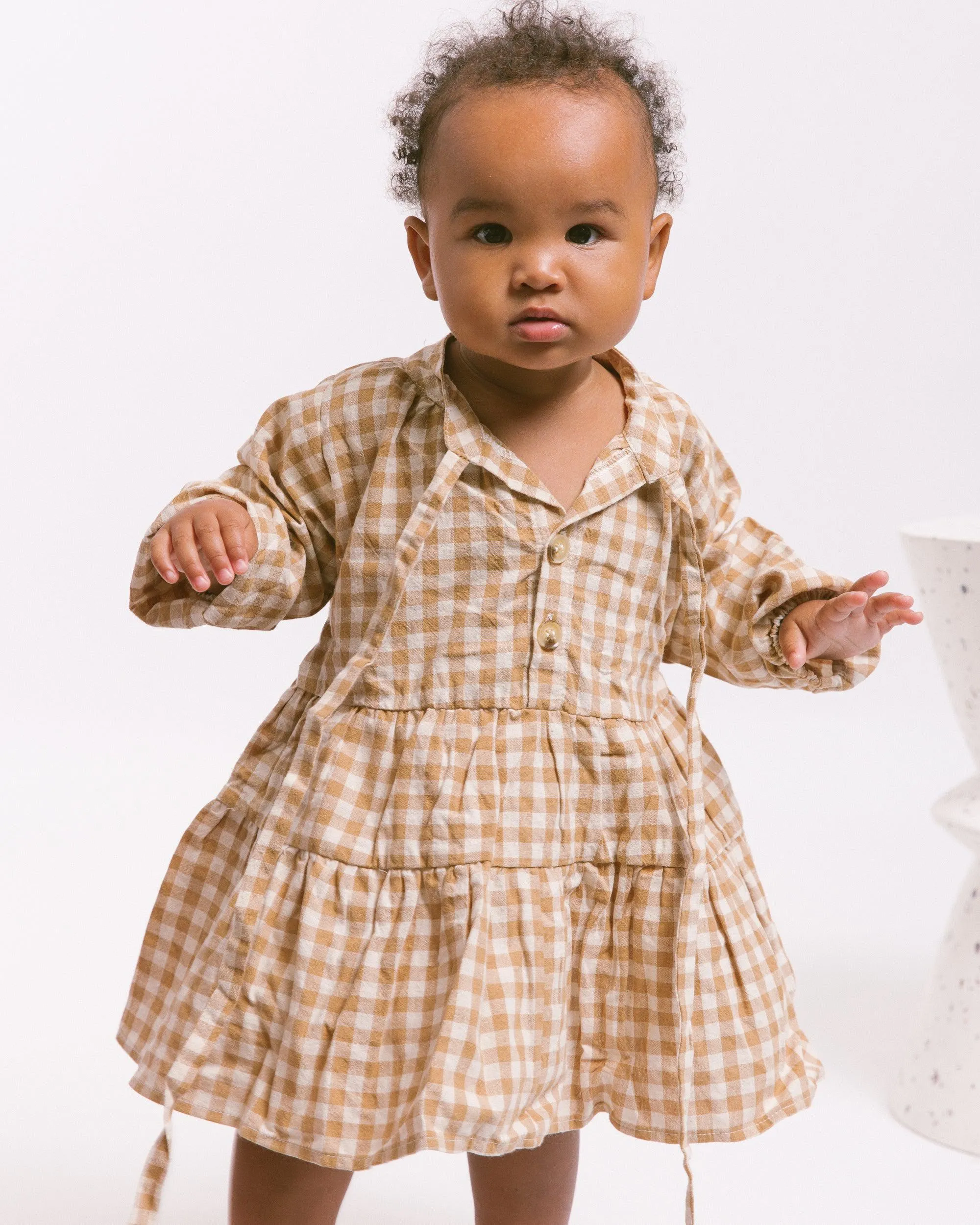 Mini Avalon Smock Dress | Caramel Gingham
