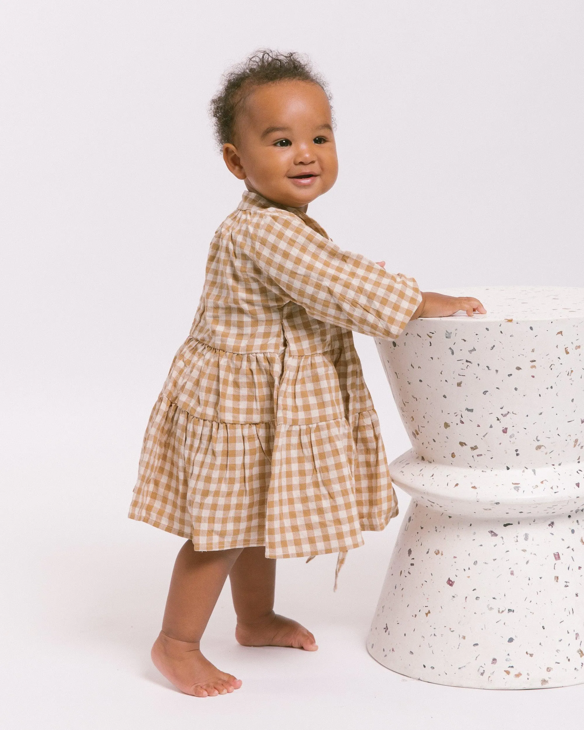 Mini Avalon Smock Dress | Caramel Gingham