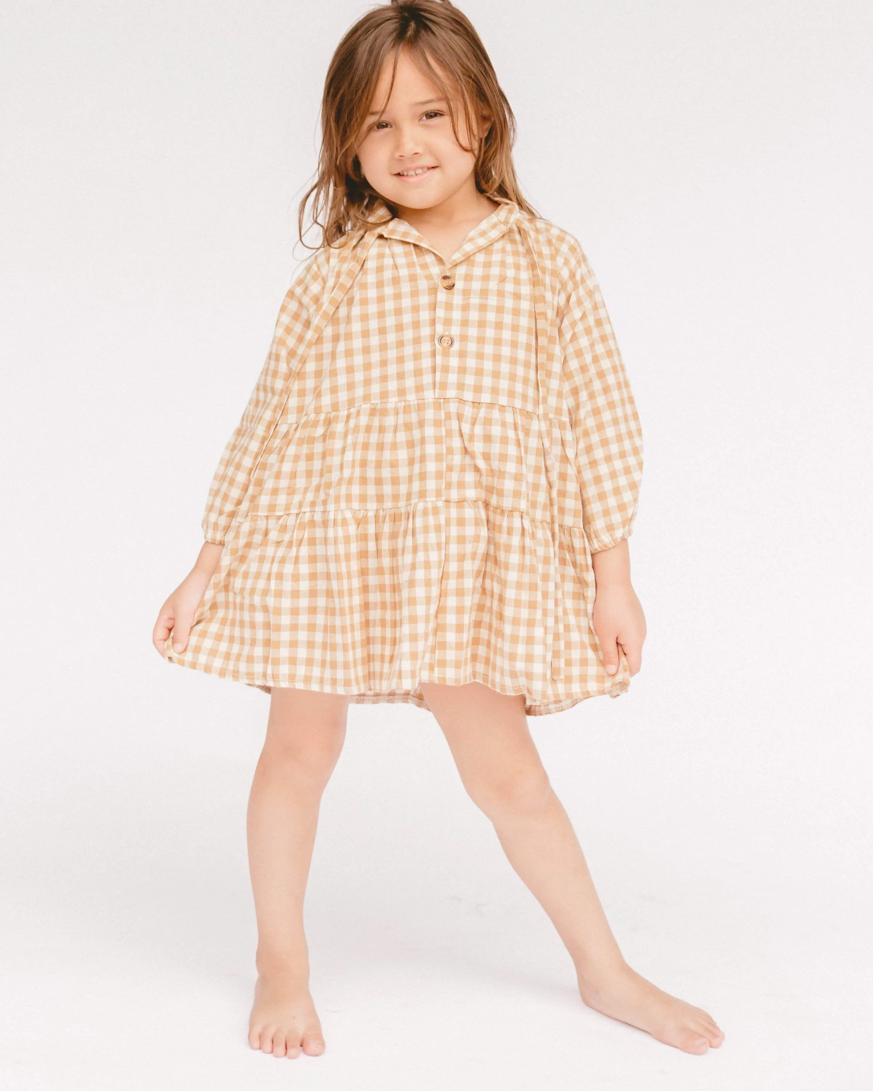 Mini Avalon Smock Dress | Caramel Gingham