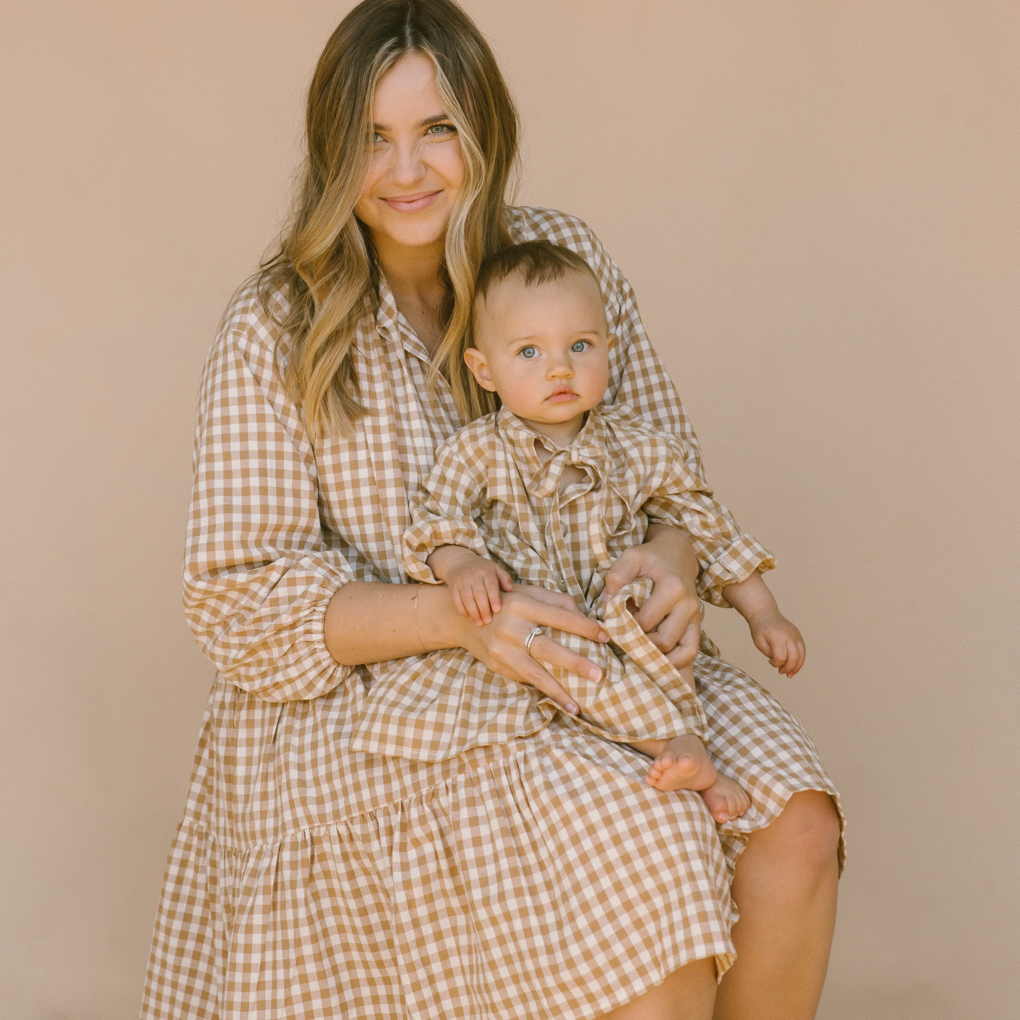 Mini Avalon Smock Dress | Caramel Gingham