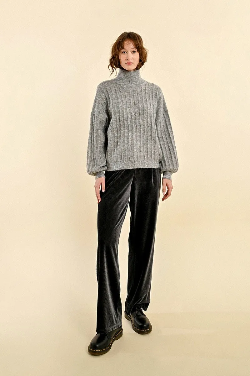 Molly Bracken Grey Knitted Sequin Polo Neck Jumper