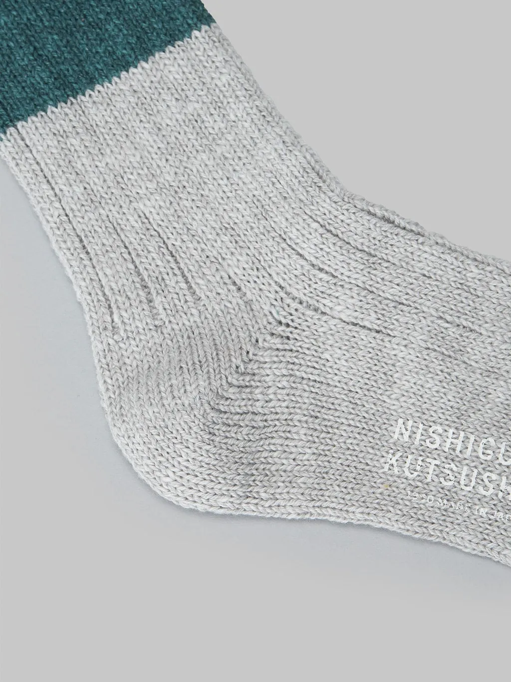 Nishiguchi Kutsushita Wool Cotton Slab Socks Jungle Green