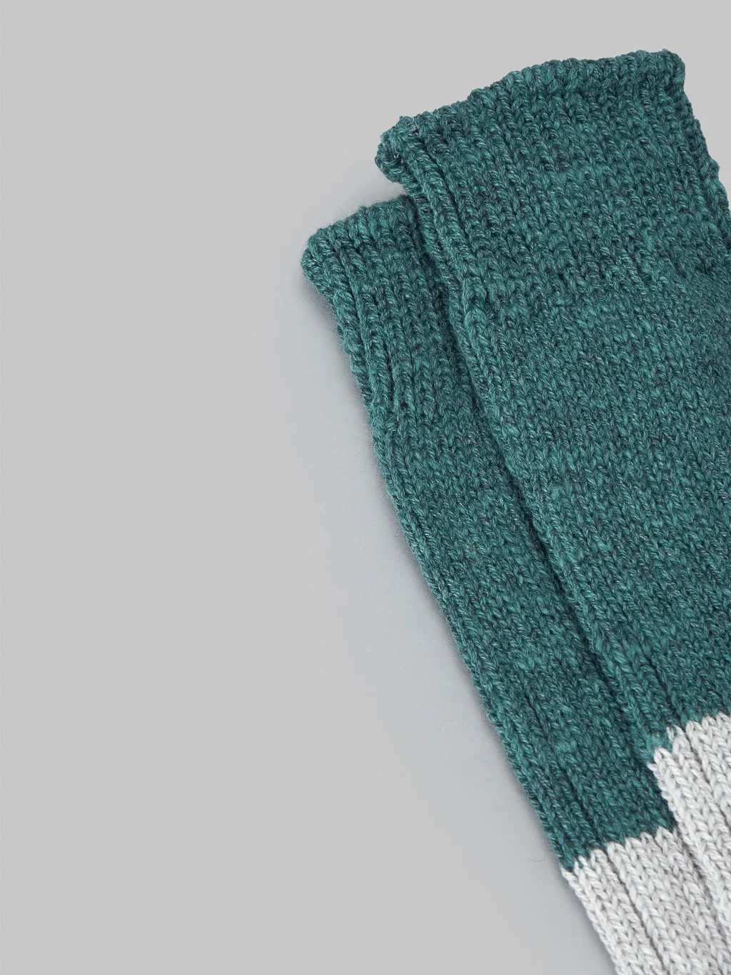 Nishiguchi Kutsushita Wool Cotton Slab Socks Jungle Green