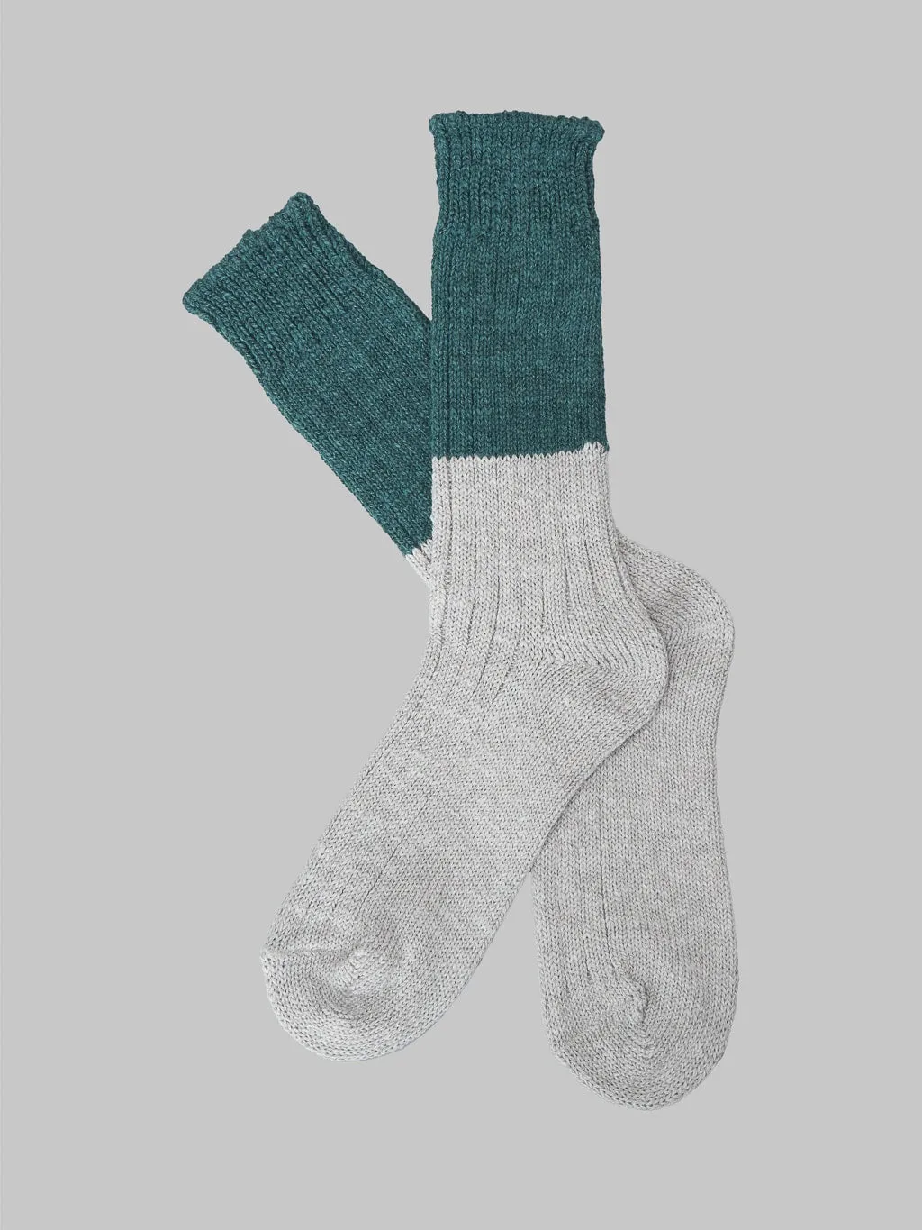 Nishiguchi Kutsushita Wool Cotton Slab Socks Jungle Green