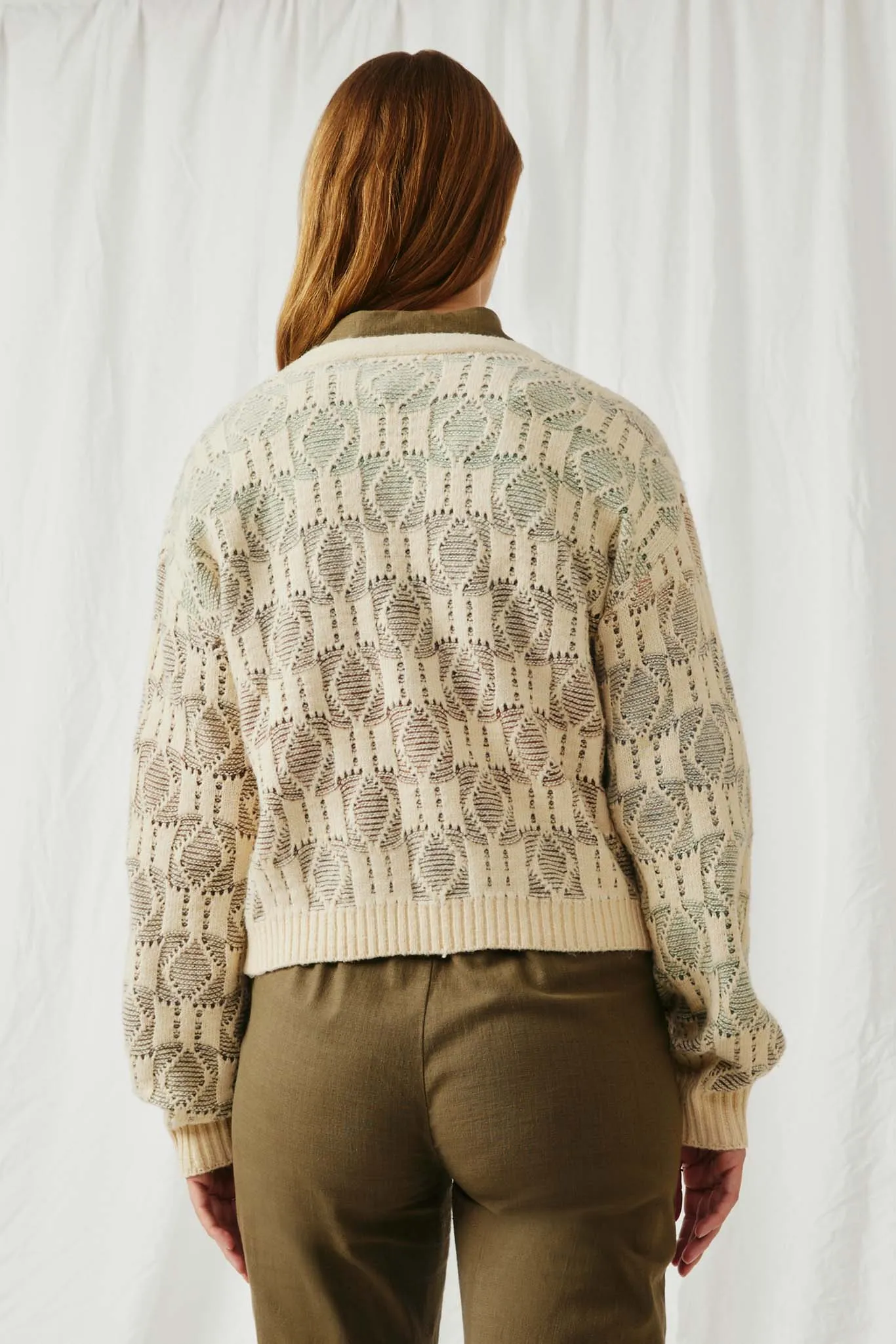 Ombre Checkered Cropped Button Cardigan