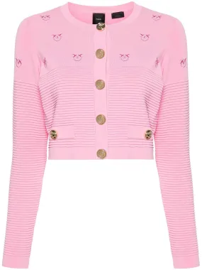 PINKO CARDIGAN CORTO CON LOGO ALL OVER ROSA