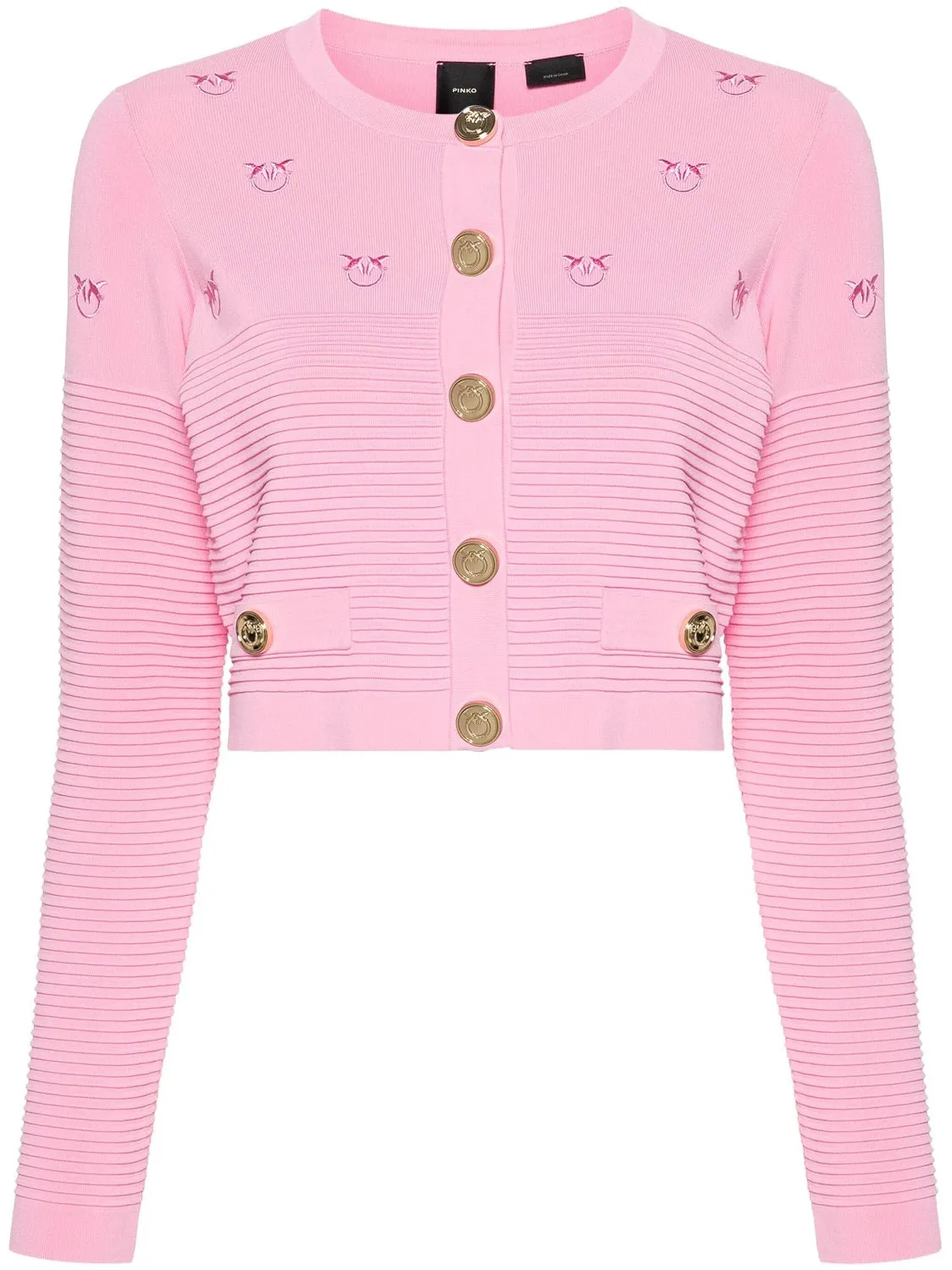 PINKO CARDIGAN CORTO CON LOGO ALL OVER ROSA