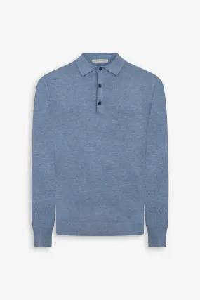 Polo in maglia con bottoni celeste