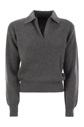 RIBBED KNIT WITH POLO NECK