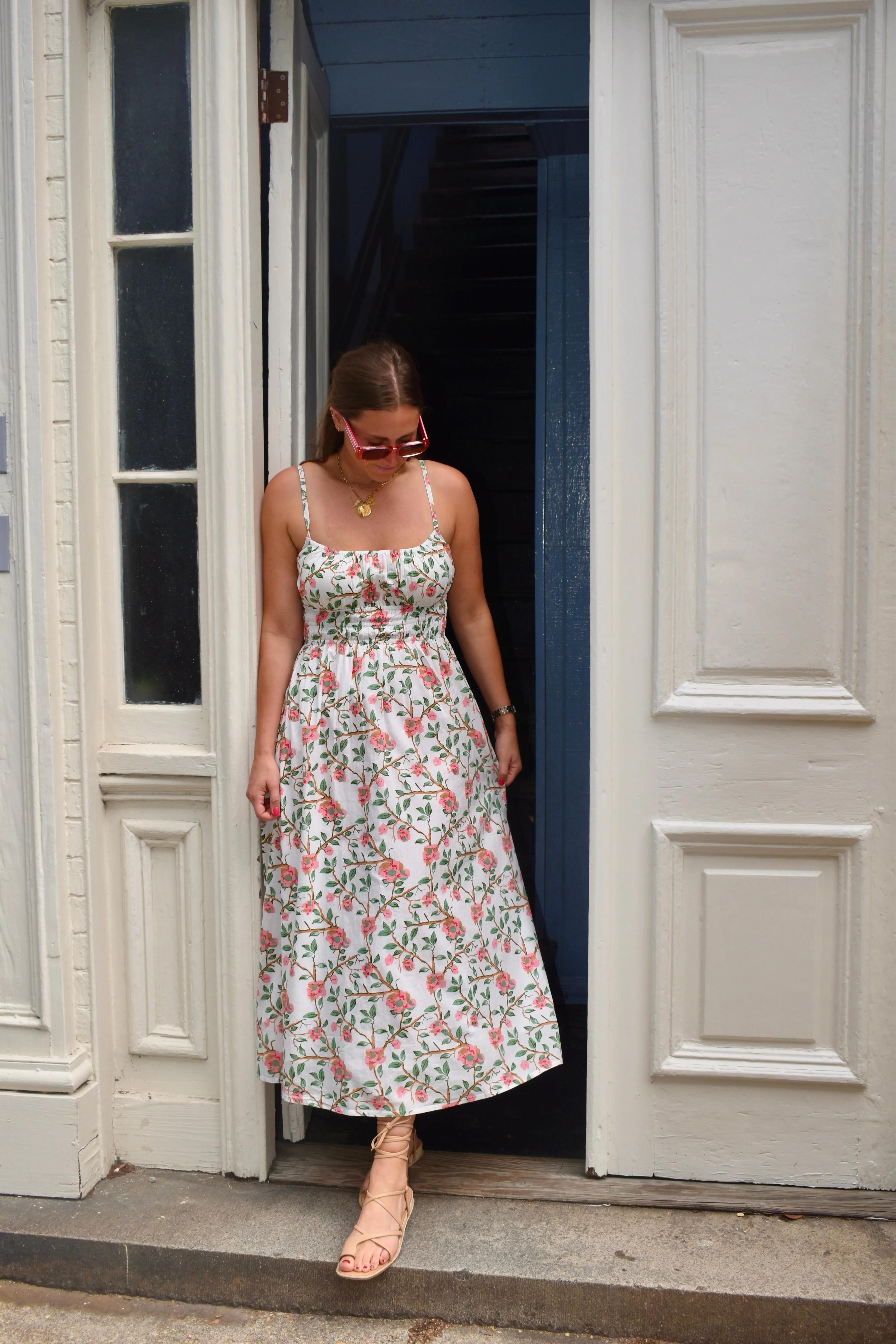 Sally Midi Dress Pink Green Branch