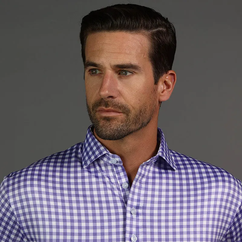 Semi-Spread Collar Polo Light Purple Gingham