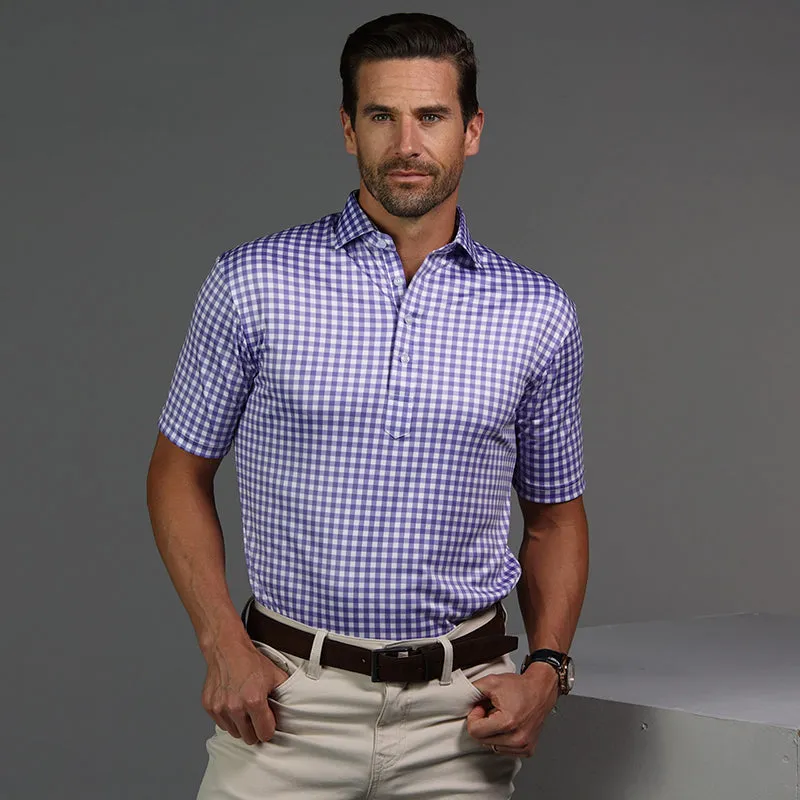 Semi-Spread Collar Polo Light Purple Gingham