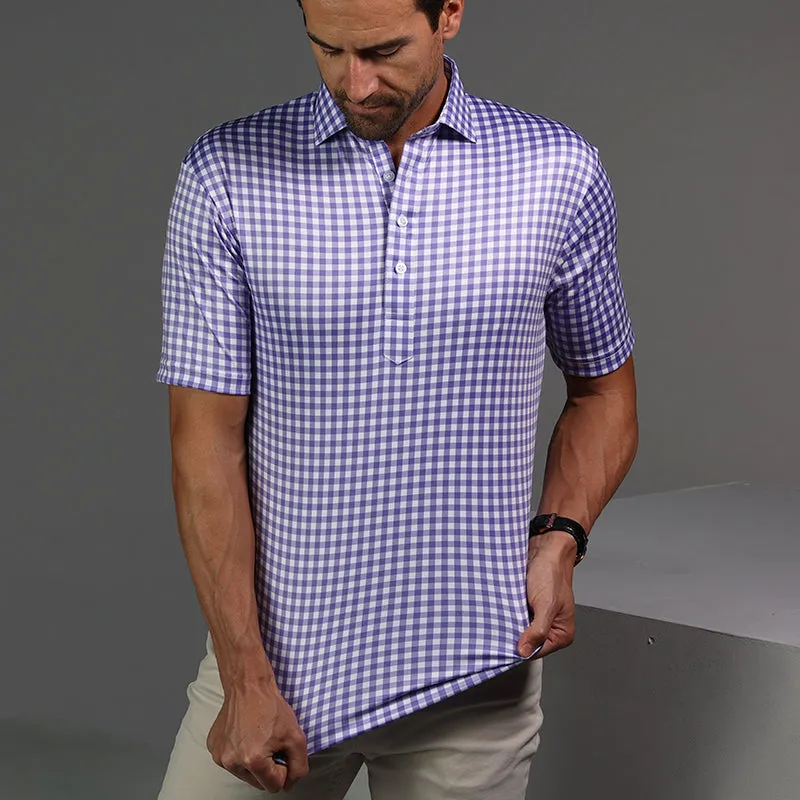 Semi-Spread Collar Polo Light Purple Gingham