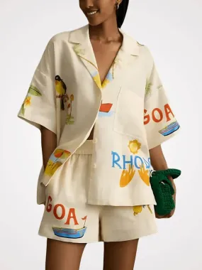Set due pezzi di Cristina Gallucci con pantaloncini larghi con stampa floreale e un tocco di vacanza unico.