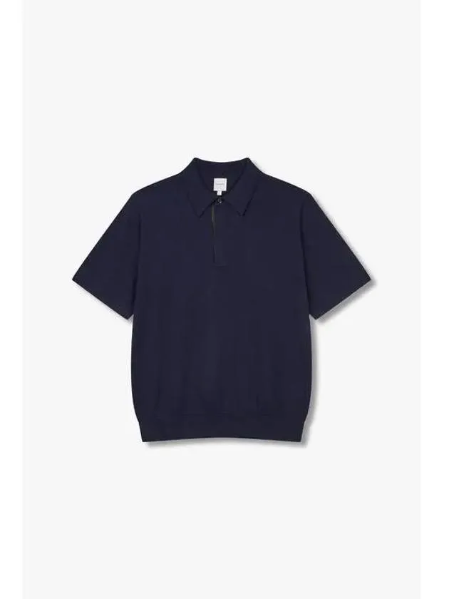 Short sleeve cotton polo knit navy