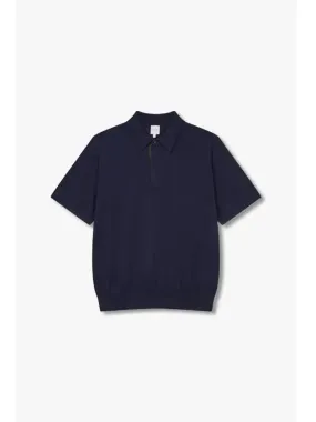 Short sleeve cotton polo knit navy
