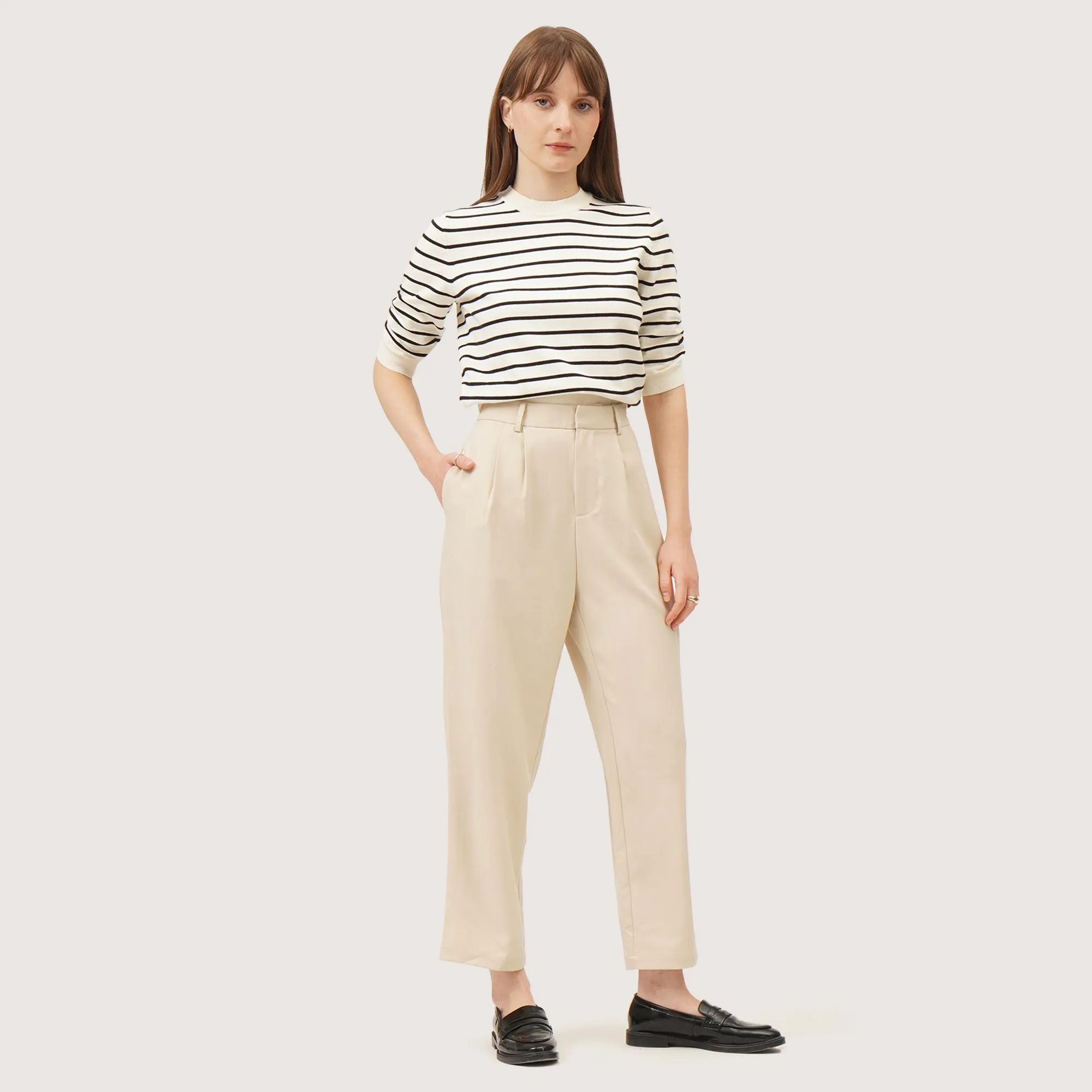 Striped T-Shirt With Ruching Detail On Sleeves