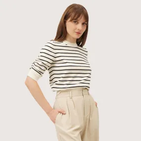 Striped T-Shirt With Ruching Detail On Sleeves