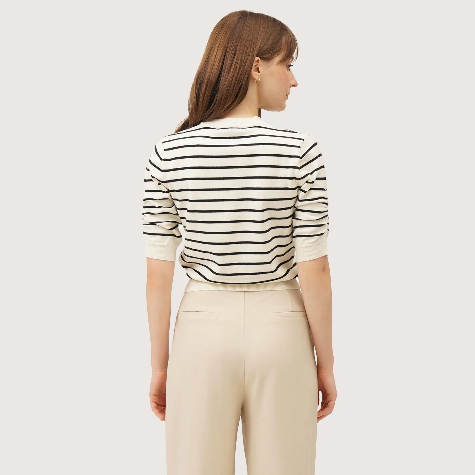 Striped T-Shirt With Ruching Detail On Sleeves