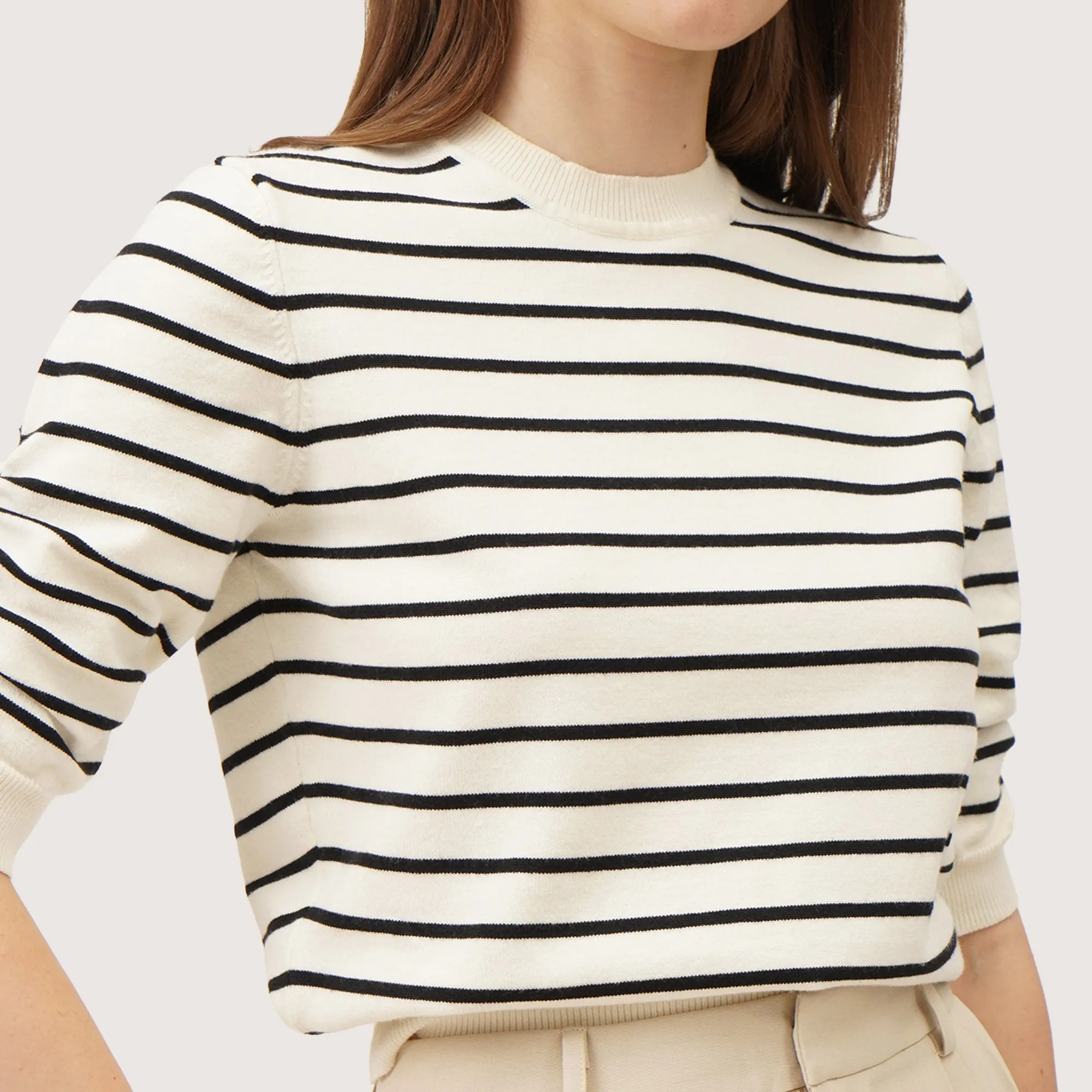 Striped T-Shirt With Ruching Detail On Sleeves