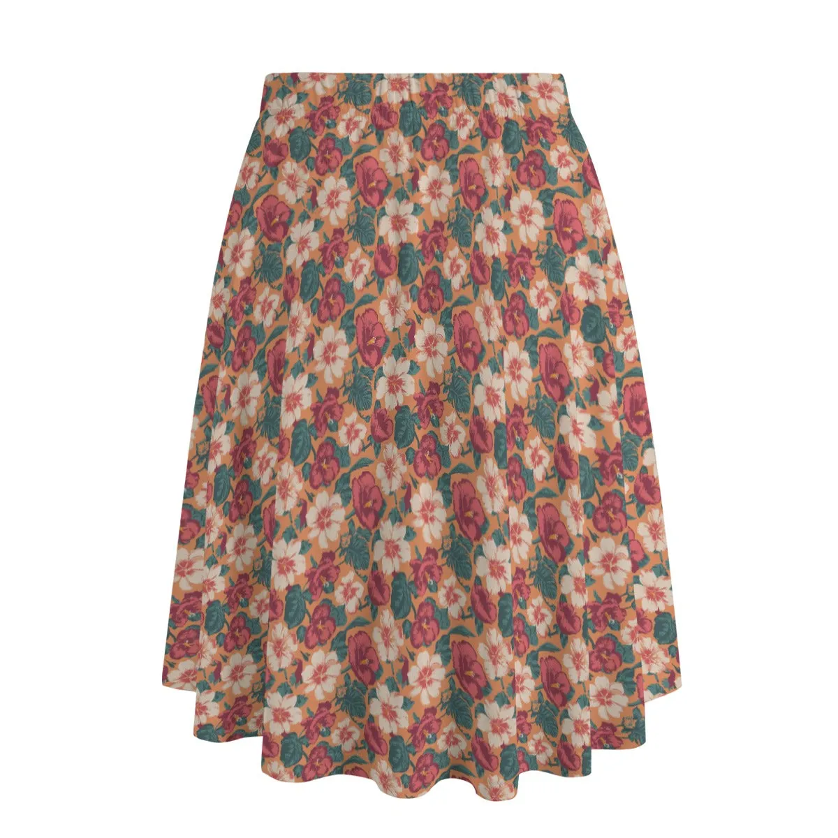 Vampire Art Edgy Trendsetter Maxi Skirt With Pockets - Retro Surfy Flowers in Coral