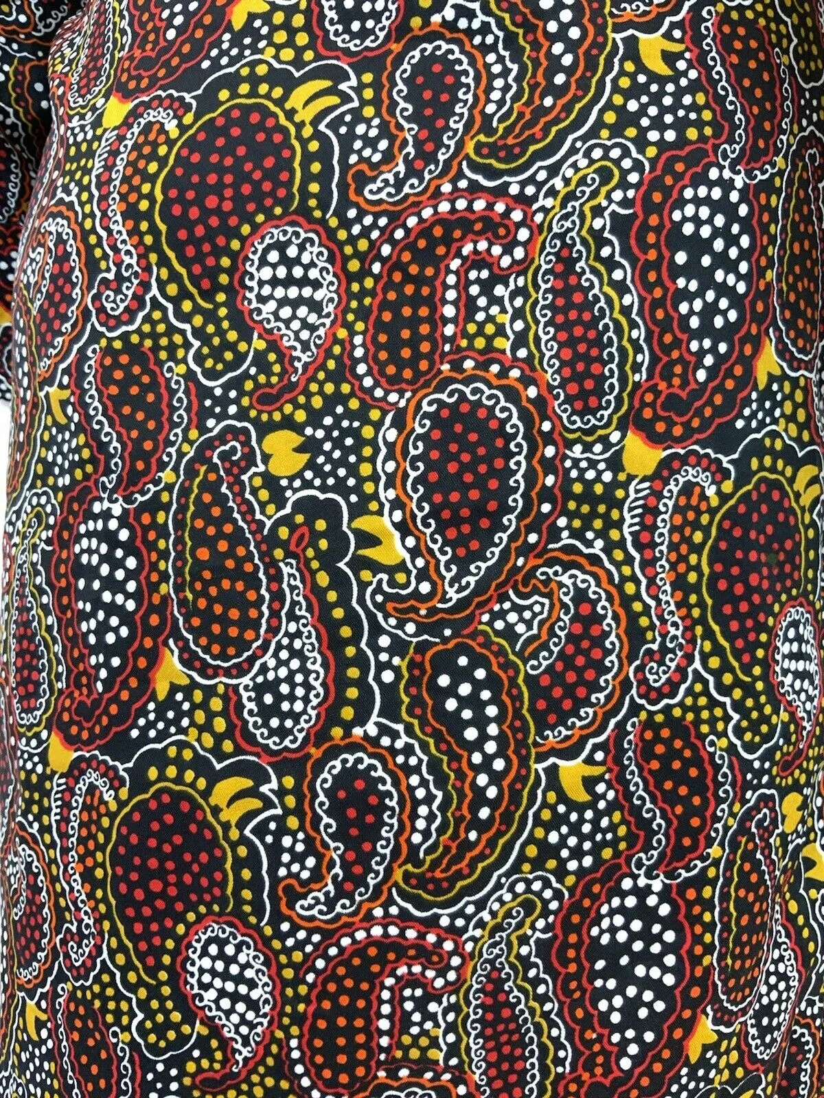 VINTAGE 60s 70s BLACK RED YELLOW WHITE PSYCHEDELIC PAISLEY DOTTY SHIRT DRESS 10