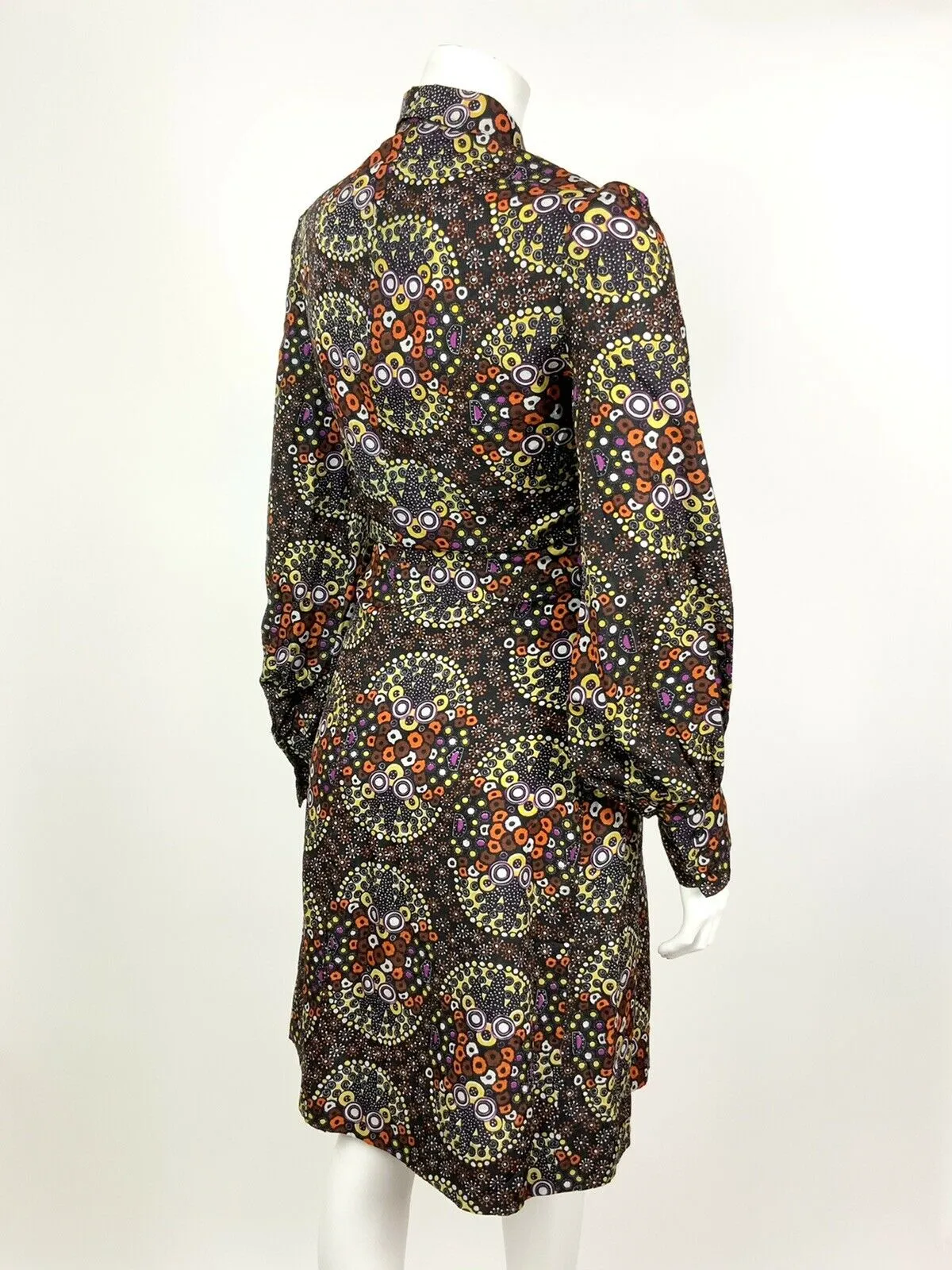 VINTAGE 60s 70s BLACK YELLOW ORANGE PURPLE PSYCHEDELIC DAGGER SHIRT DRESS 10 12