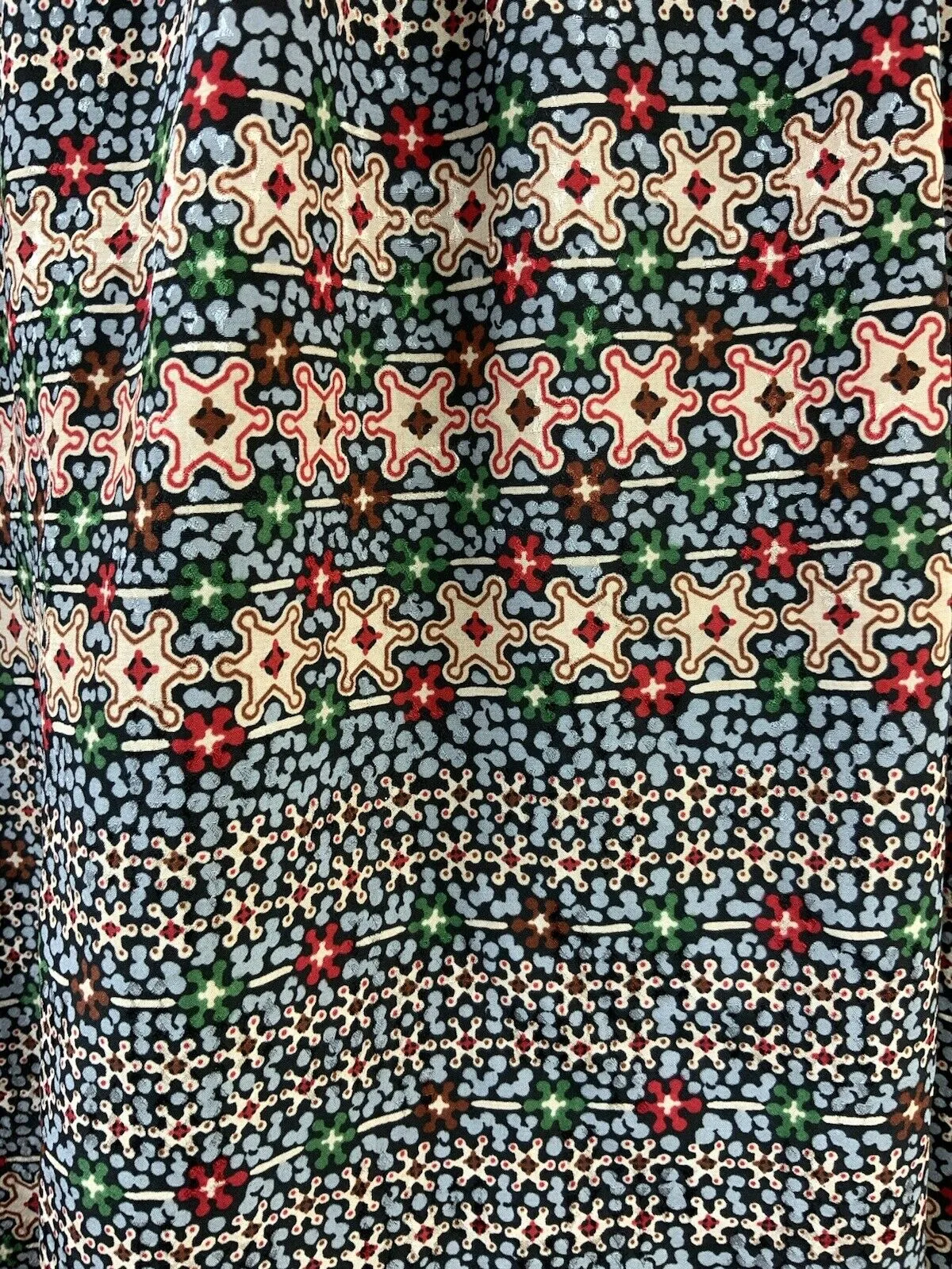 VINTAGE 60s 70s BLUE CREAM RED BLACK PSYCHEDELIC FLORAL DITSY SWING DRESS 8