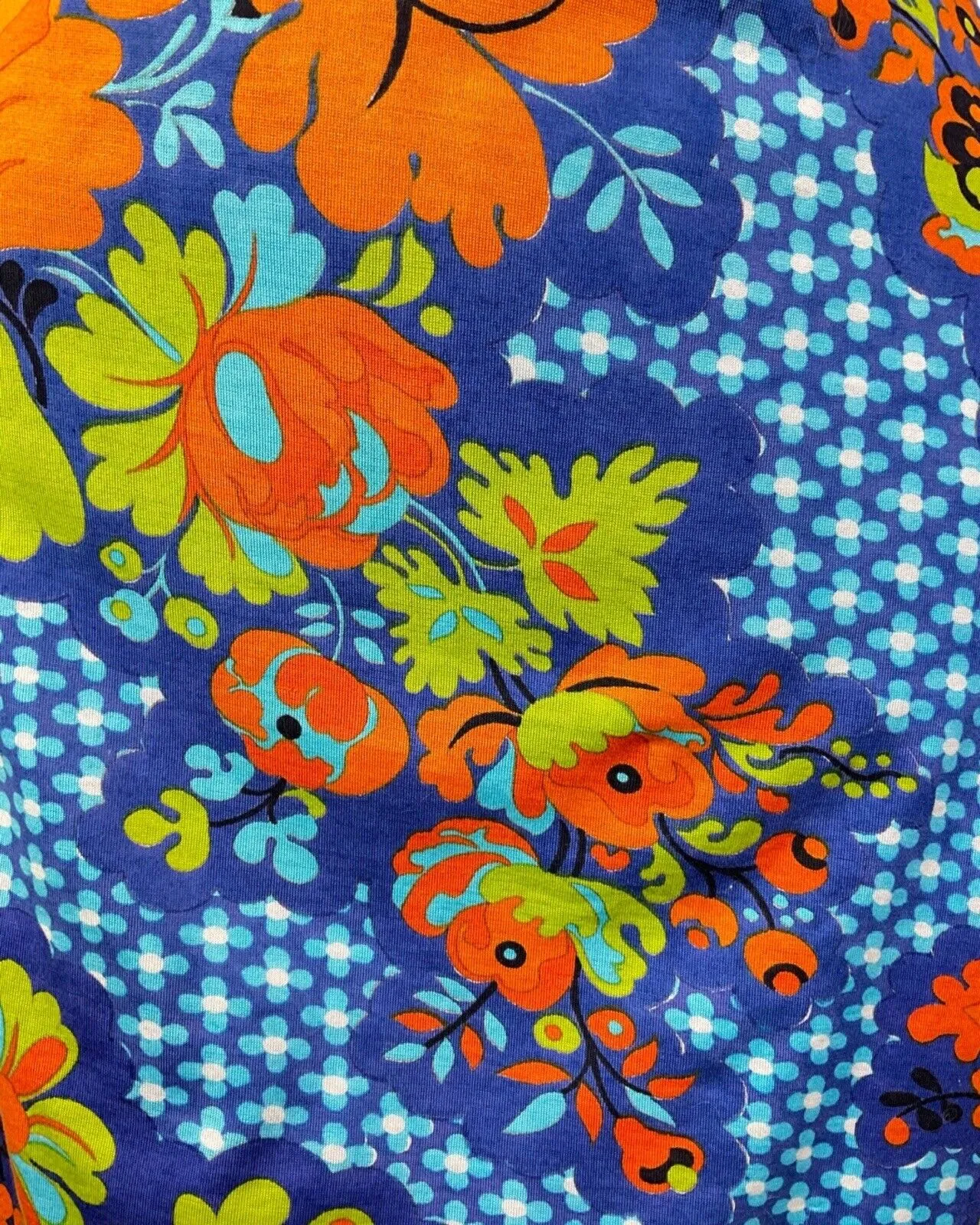 VINTAGE 60s 70s BLUE ORANGE GREEN FLORAL PSYCHEDELIC MINI SWING DRESS 8