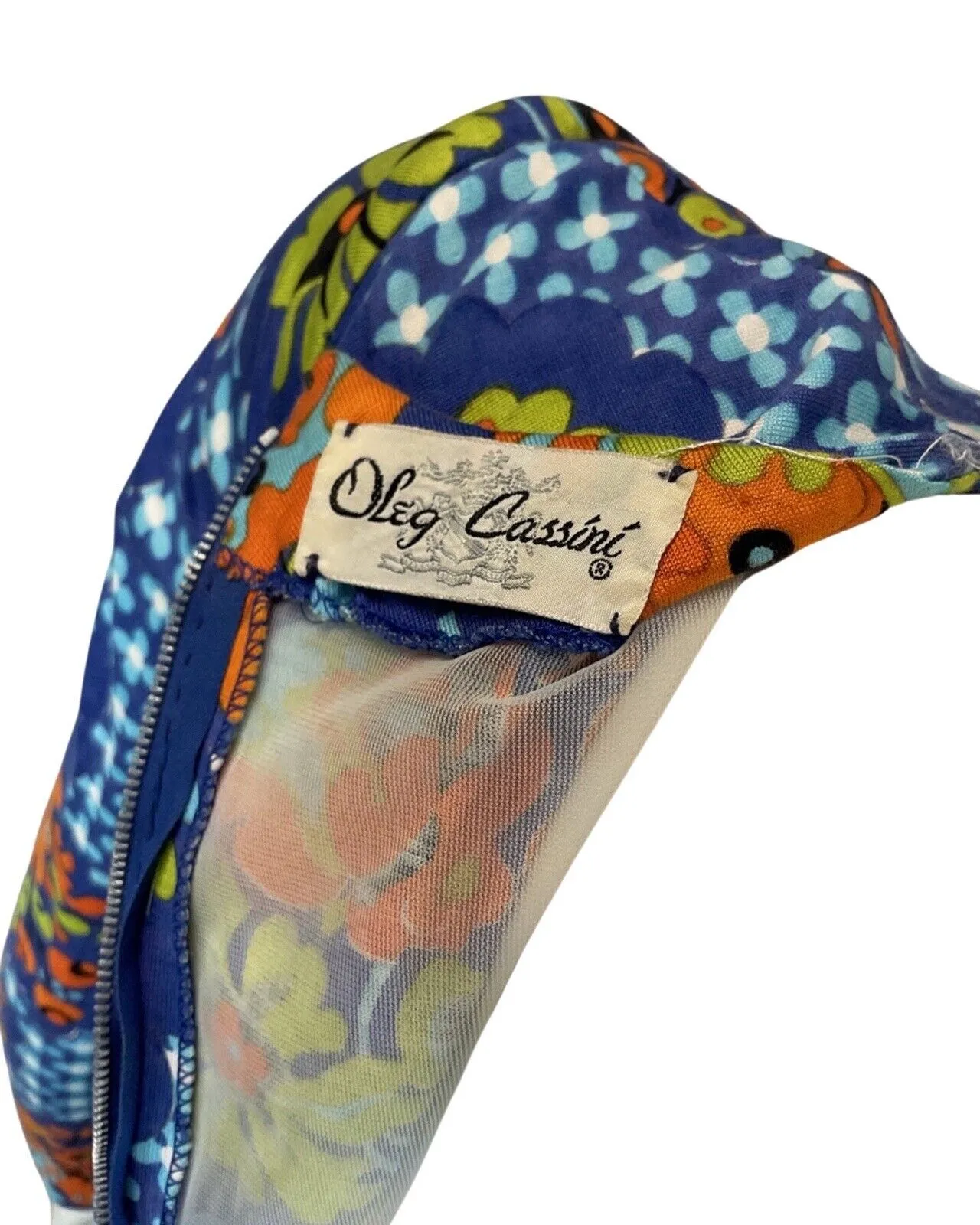 VINTAGE 60s 70s BLUE ORANGE GREEN FLORAL PSYCHEDELIC MINI SWING DRESS 8