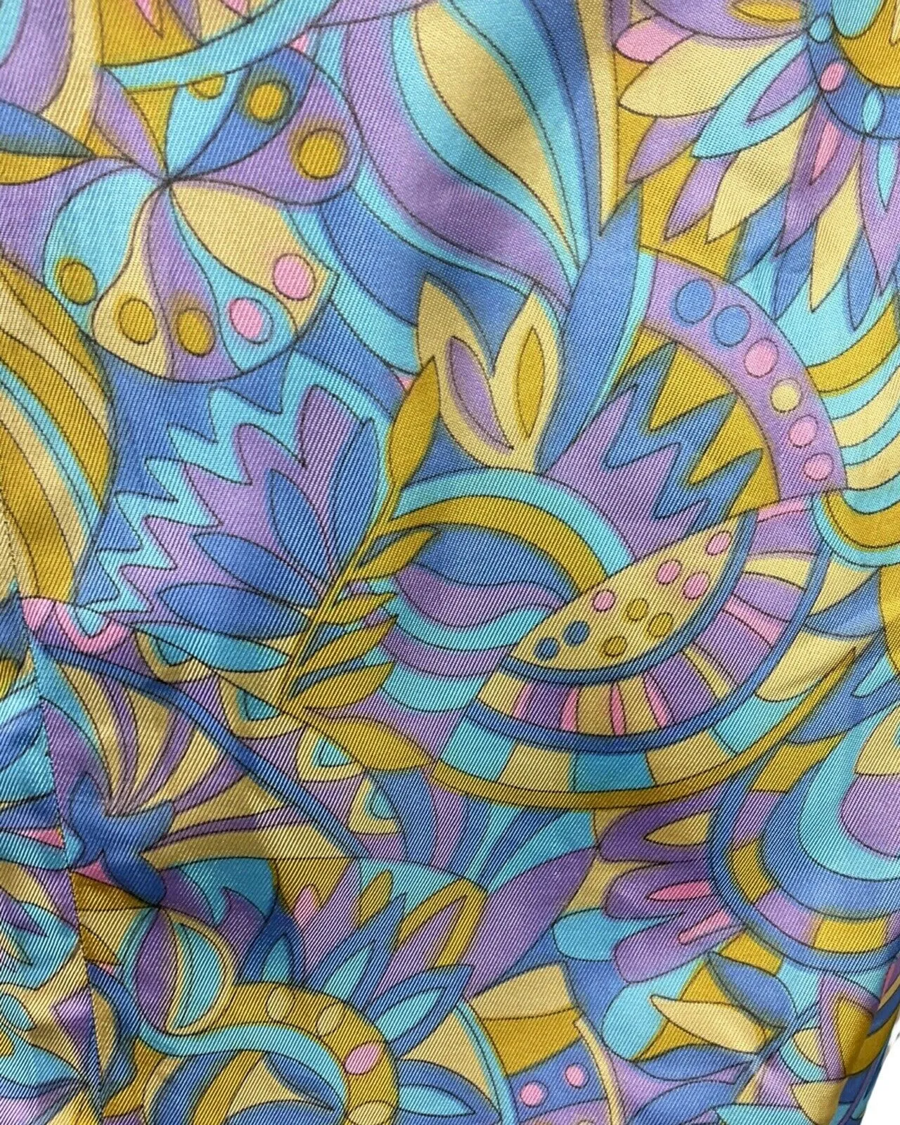 VINTAGE 60s 70s BLUE PURPLE GOLD PSYCHEDELIC PUFF SLEEVE EMPIRE SUMMER DRESS 14