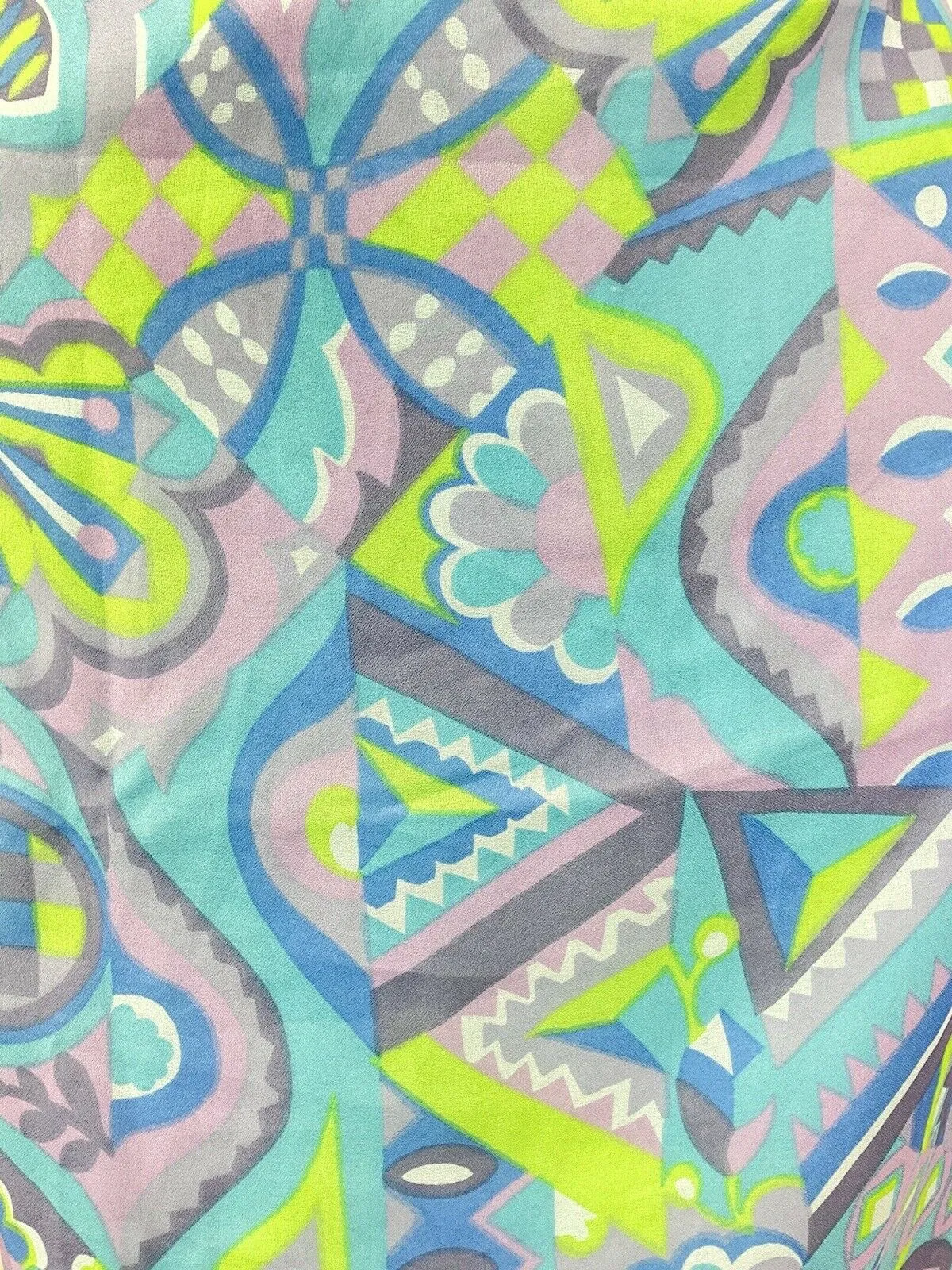 VINTAGE 60s 70s BLUE PURPLE GREEN PSYCHEDELIC GEOMETRIC MOD SHIFT DRESS 8 10
