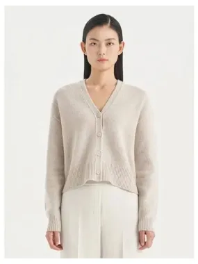 Women s Wool Cashmere Boucle V neck Crop Spring Fall Cardigan Beige Mou Line Domestic Product