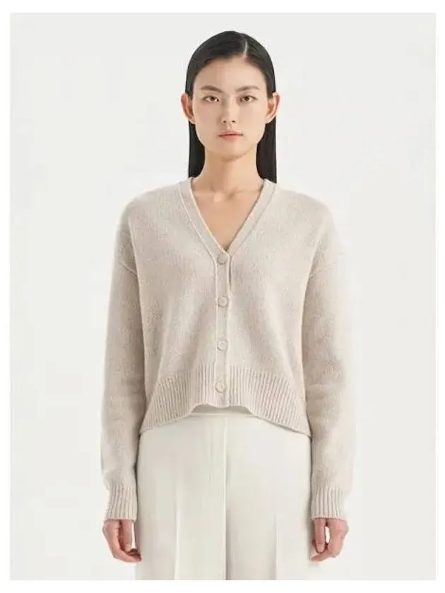 Women s Wool Cashmere Boucle V neck Crop Spring Fall Cardigan Beige Mou Line Domestic Product