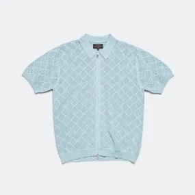 Zip Knit Polo Mesh - Sax