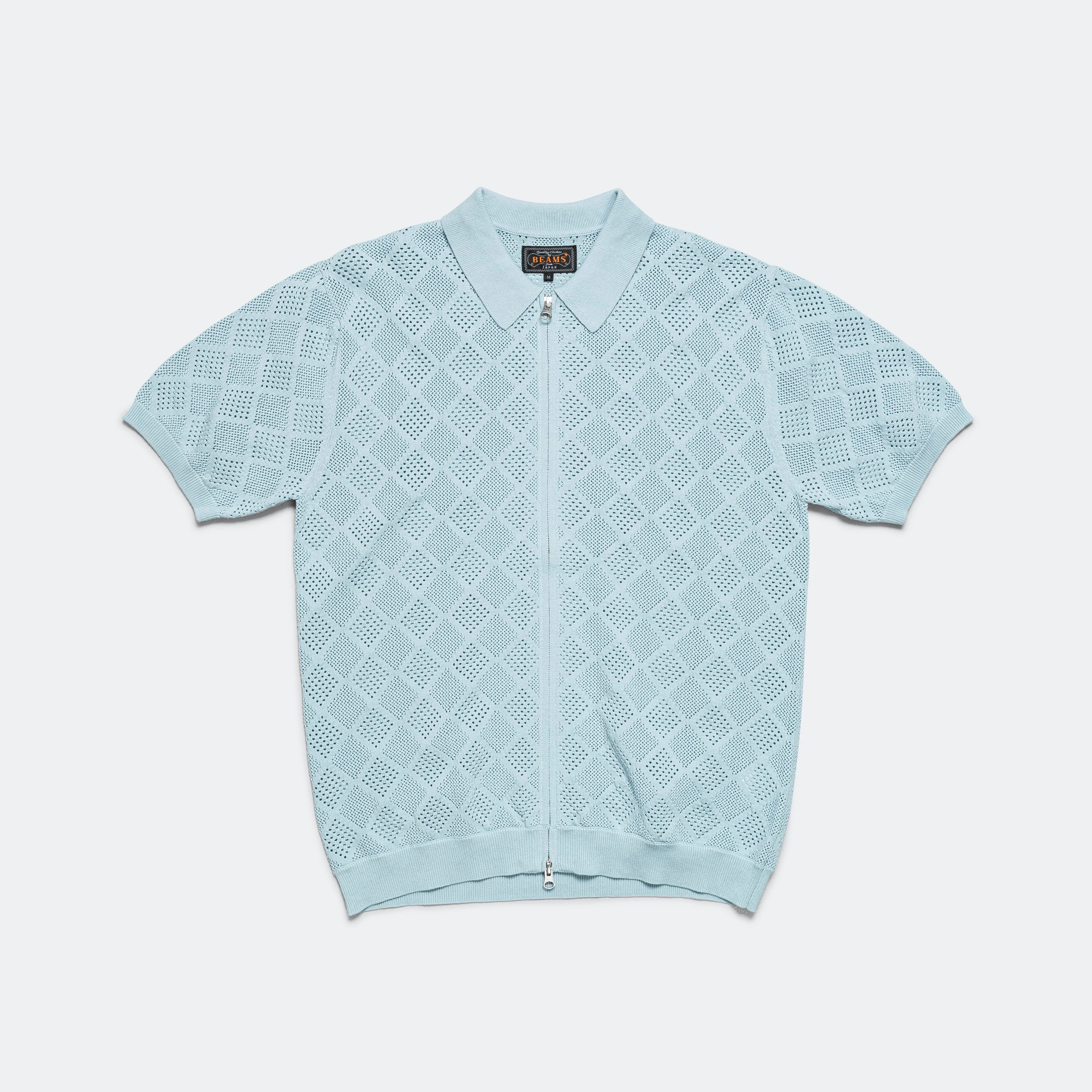 Zip Knit Polo Mesh - Sax